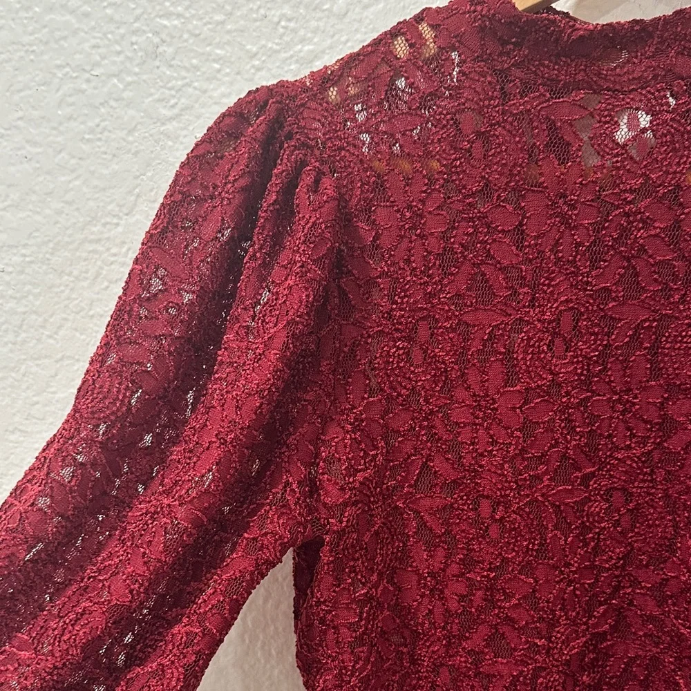 Free People Sweet Talker Floral Lace High Neck Puff Sleeve Blouse, Size S - Picture 9 of 16